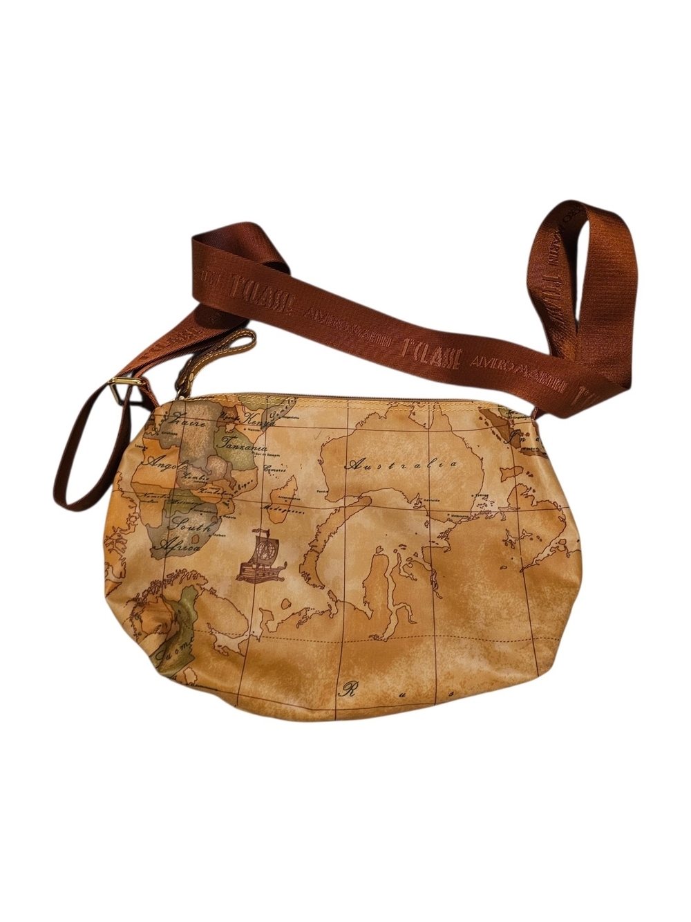 Alviero Martini 1A Classe Tan Leather Logo Patch Crossbody